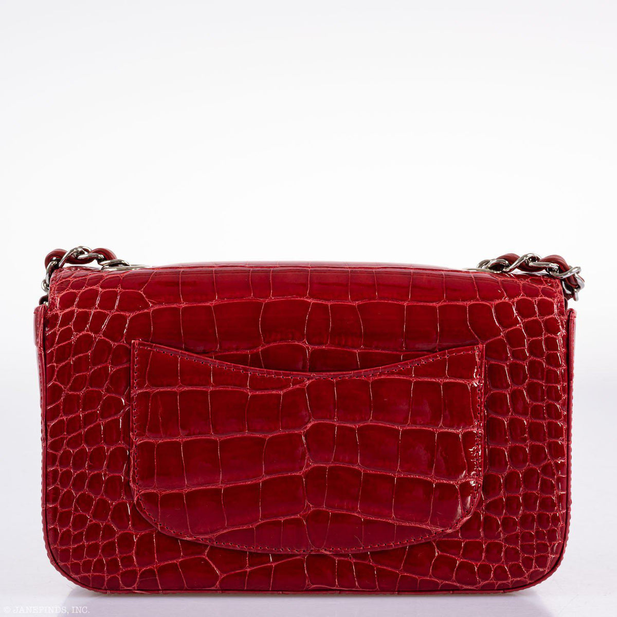 CHANEL Red Shiny Alligator Classic Mini Flap Bag with Silver Hardware
