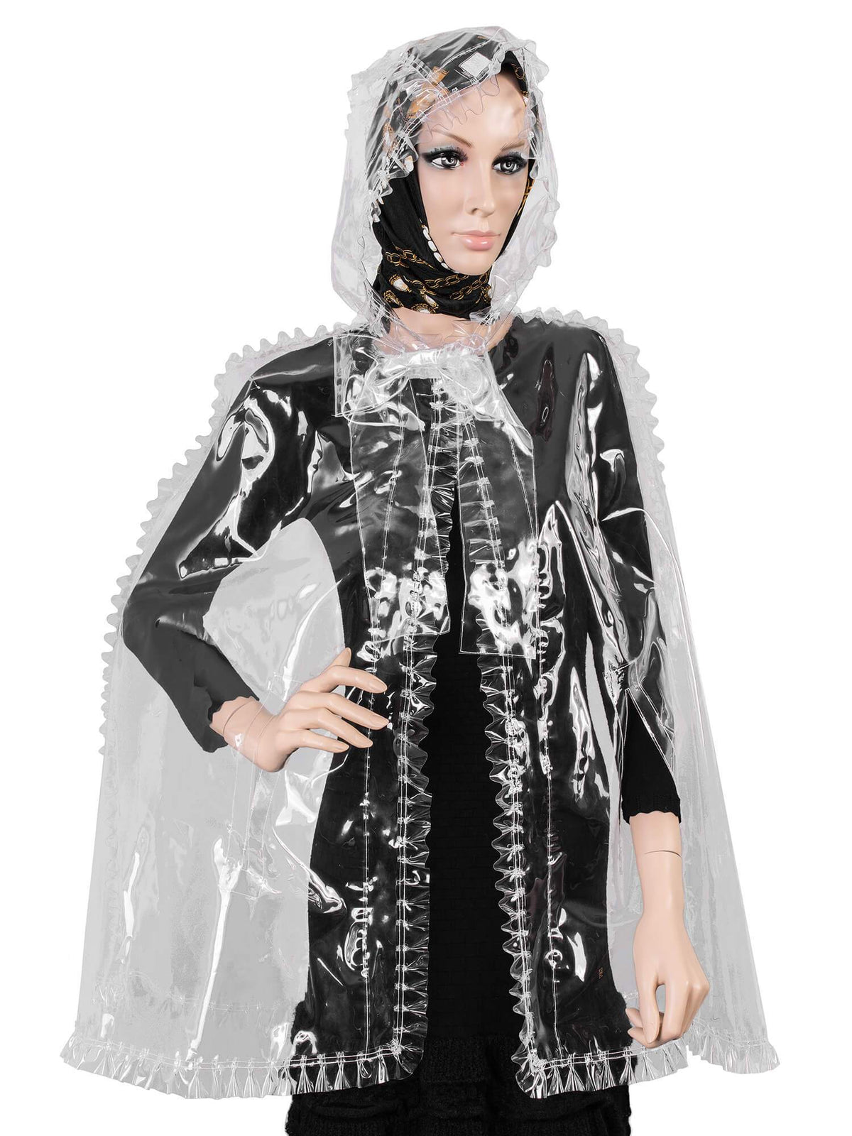 Chanel Runway Fringe Hooded Poncho Coat Clear