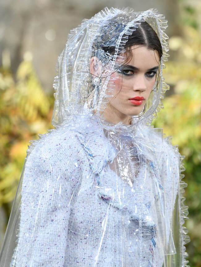 Chanel Runway Fringe Hooded Poncho Coat Clear