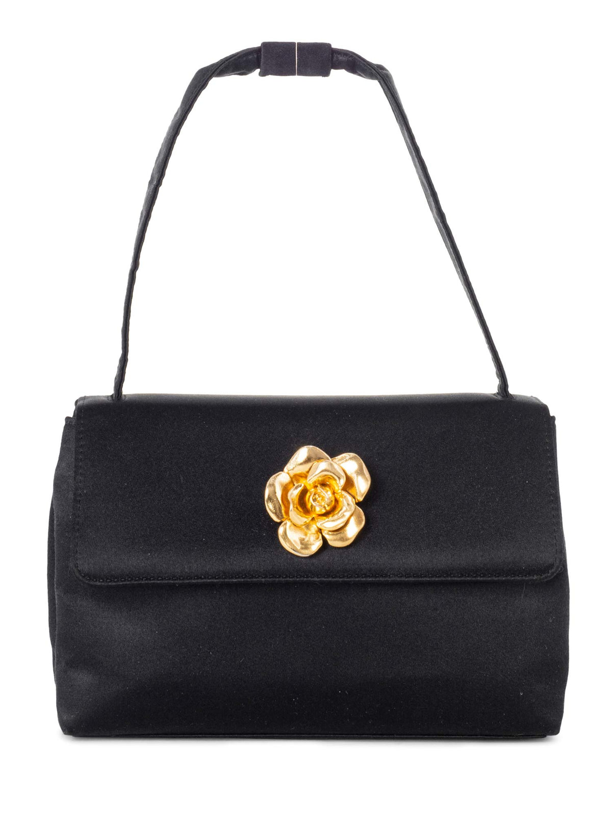 Chanel Satin K Gold Camellia Mini Flap Bag Black