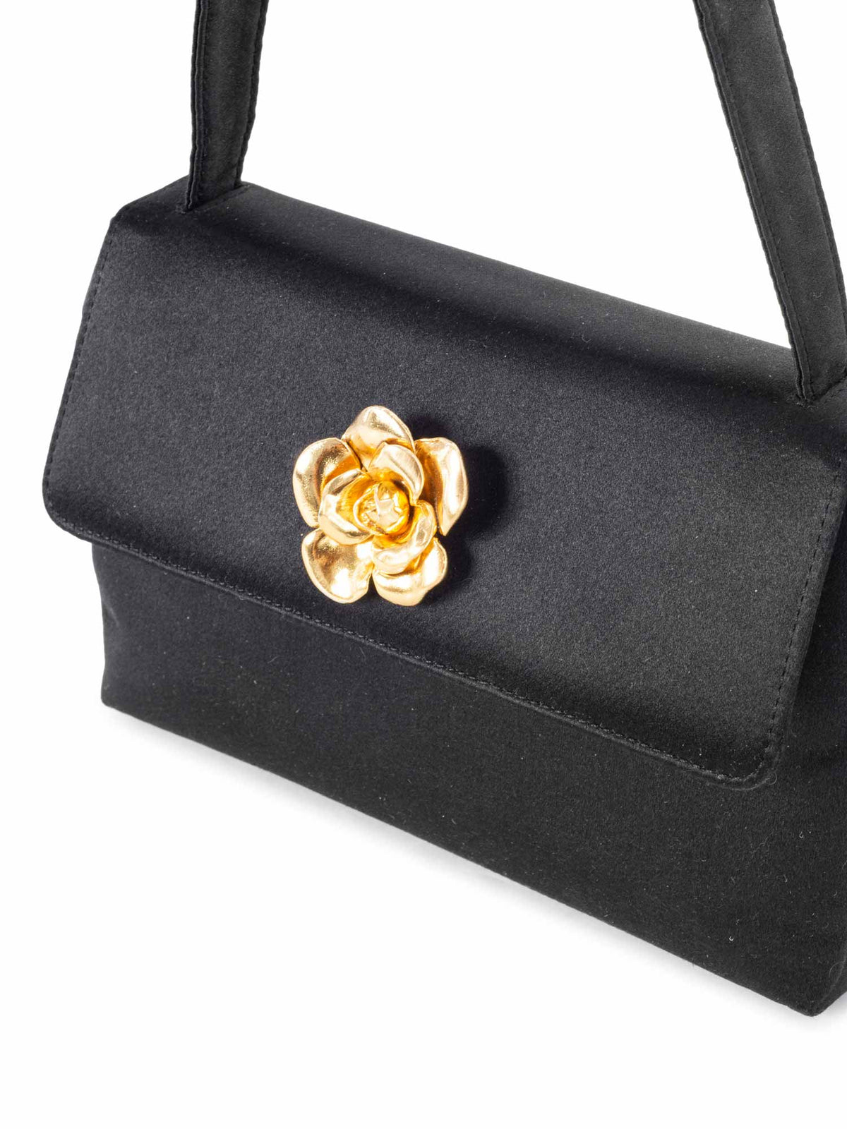 Chanel Satin K Gold Camellia Mini Flap Bag Black
