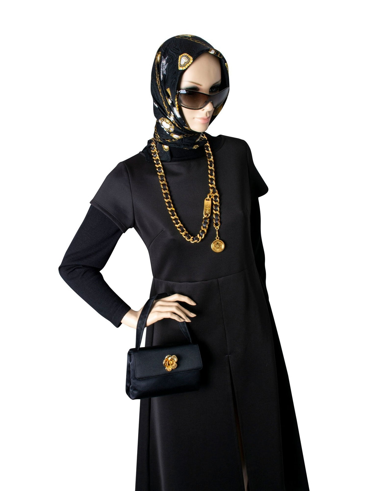 Chanel Satin K Gold Camellia Mini Flap Bag Black