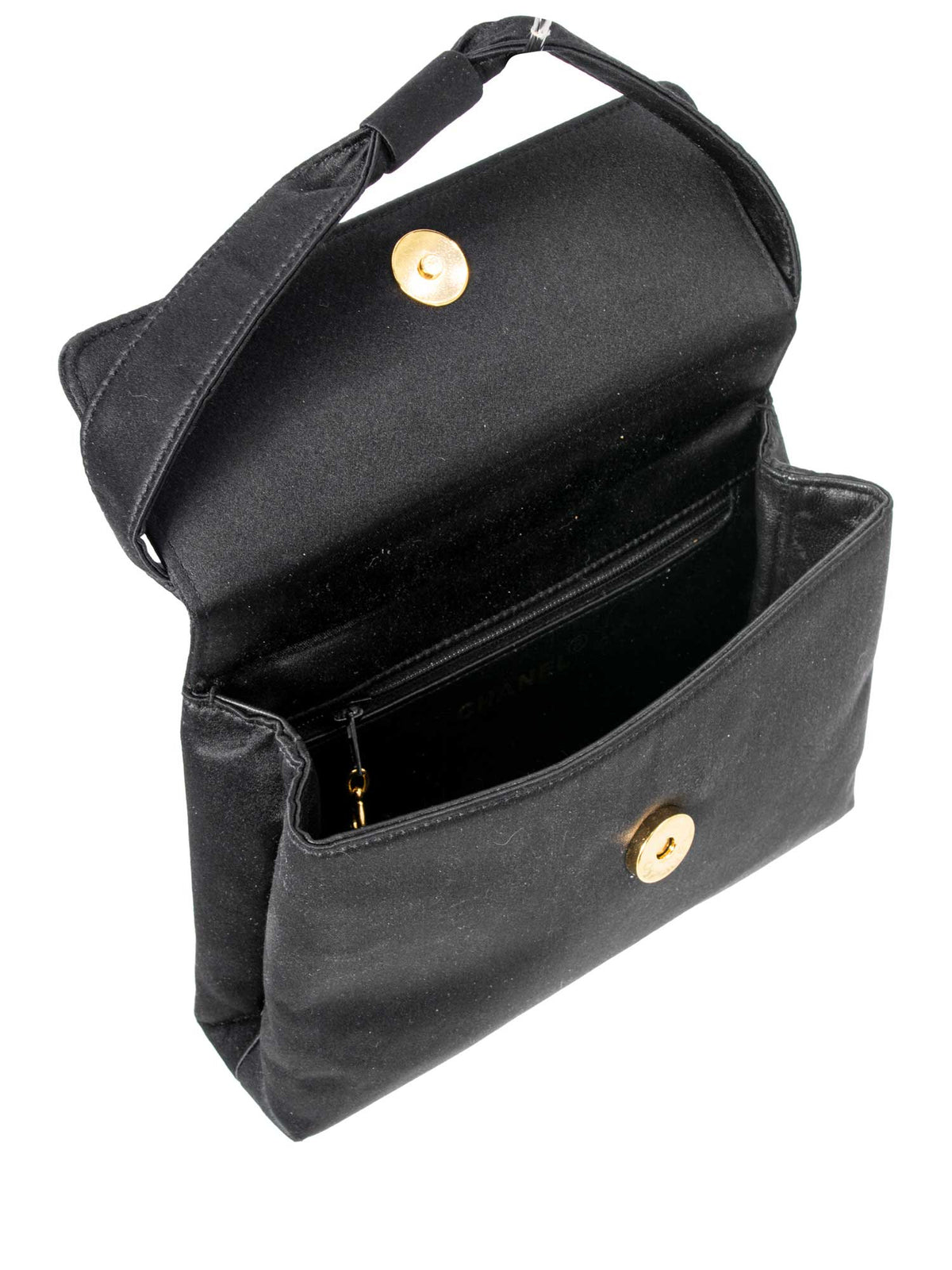 Chanel Satin K Gold Camellia Mini Flap Bag Black