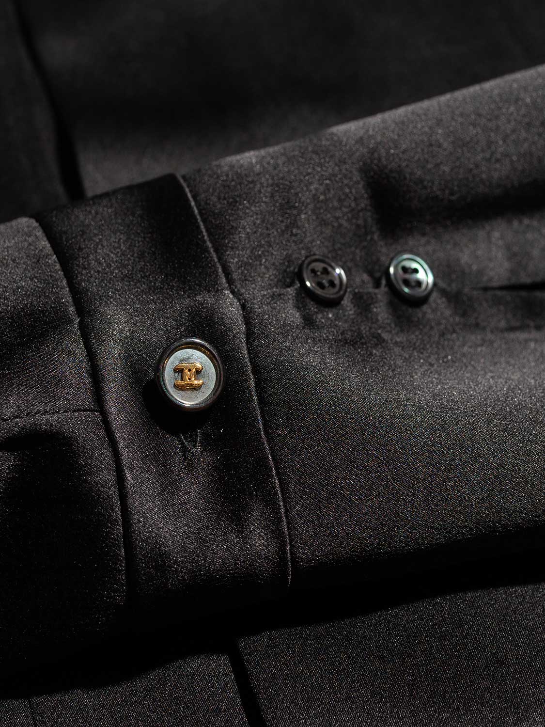Chanel Satin Silk Pleated Blouse Black