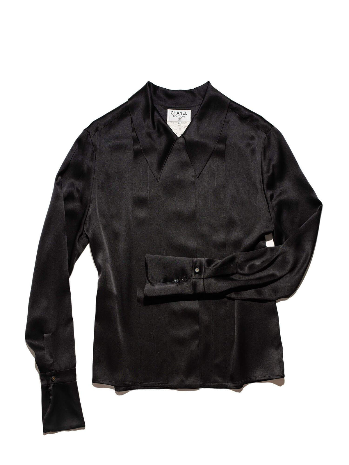 Chanel Satin Silk Pleated Blouse Black