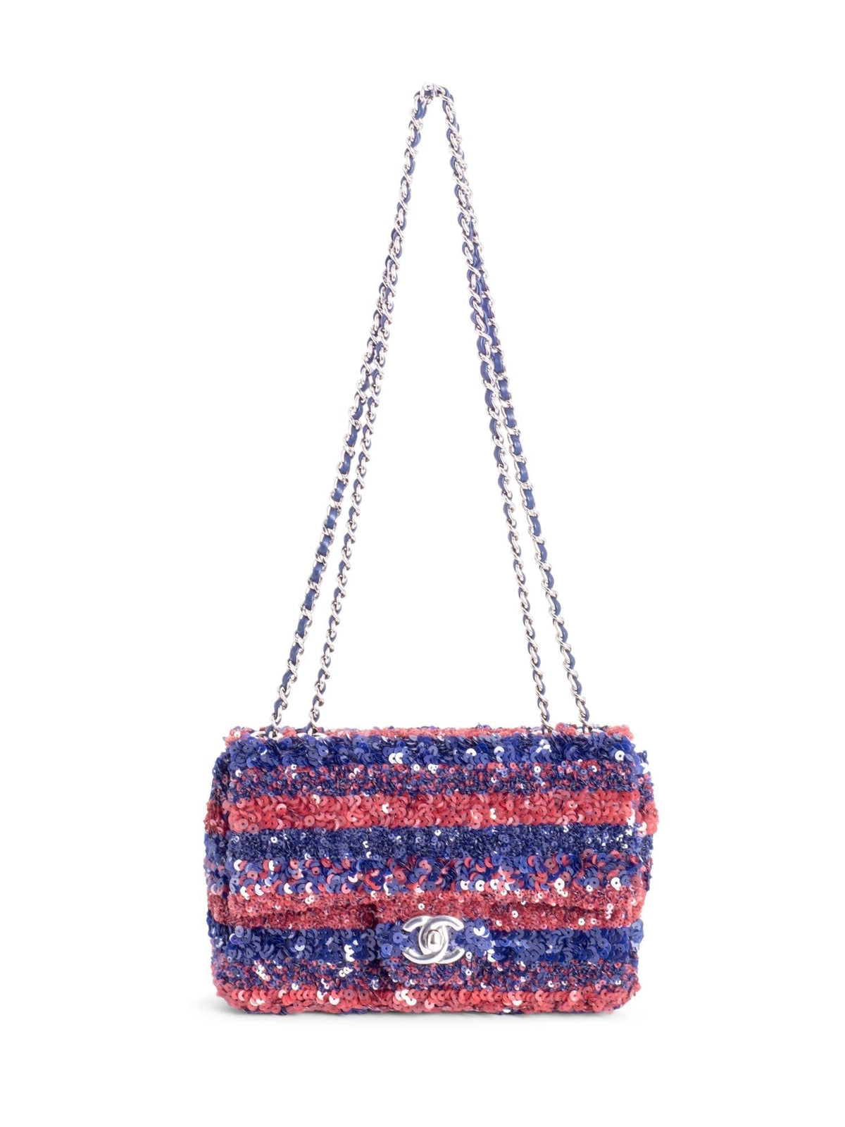 Chanel Sequin Logo Mini Rectangular Flap Bag Red Blue