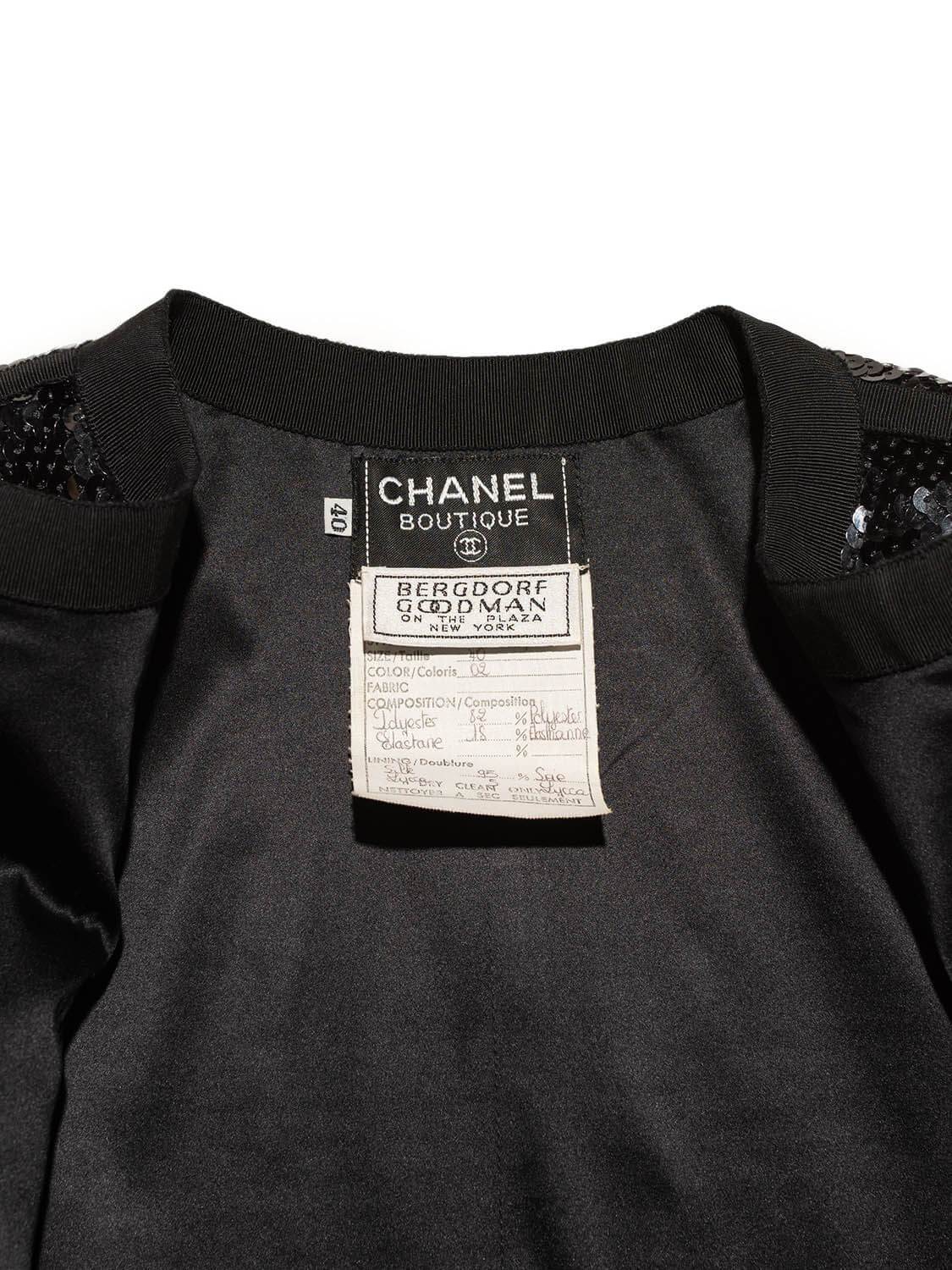 Chanel Shiny Sequin Long Sleeve Mini Dress Black