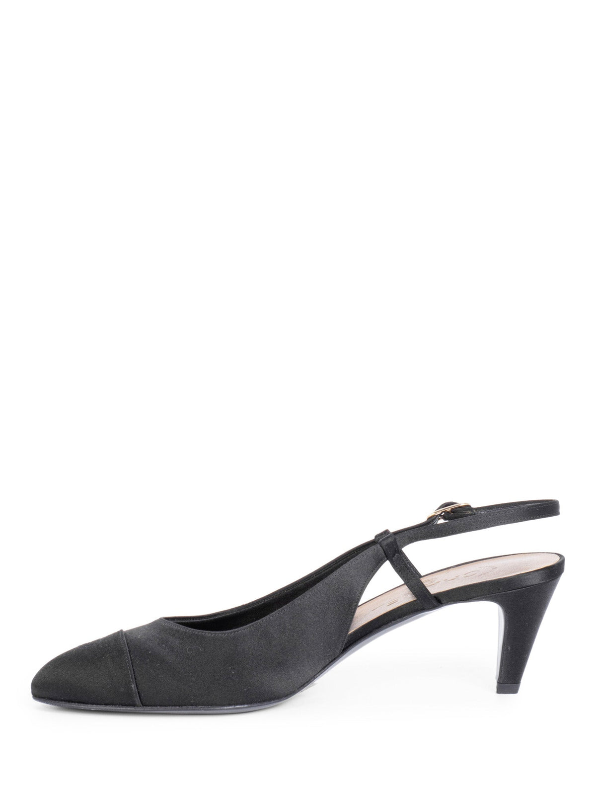 Chanel Silk CC Logo Cap Toe Sling Back Kitten Heels Black
