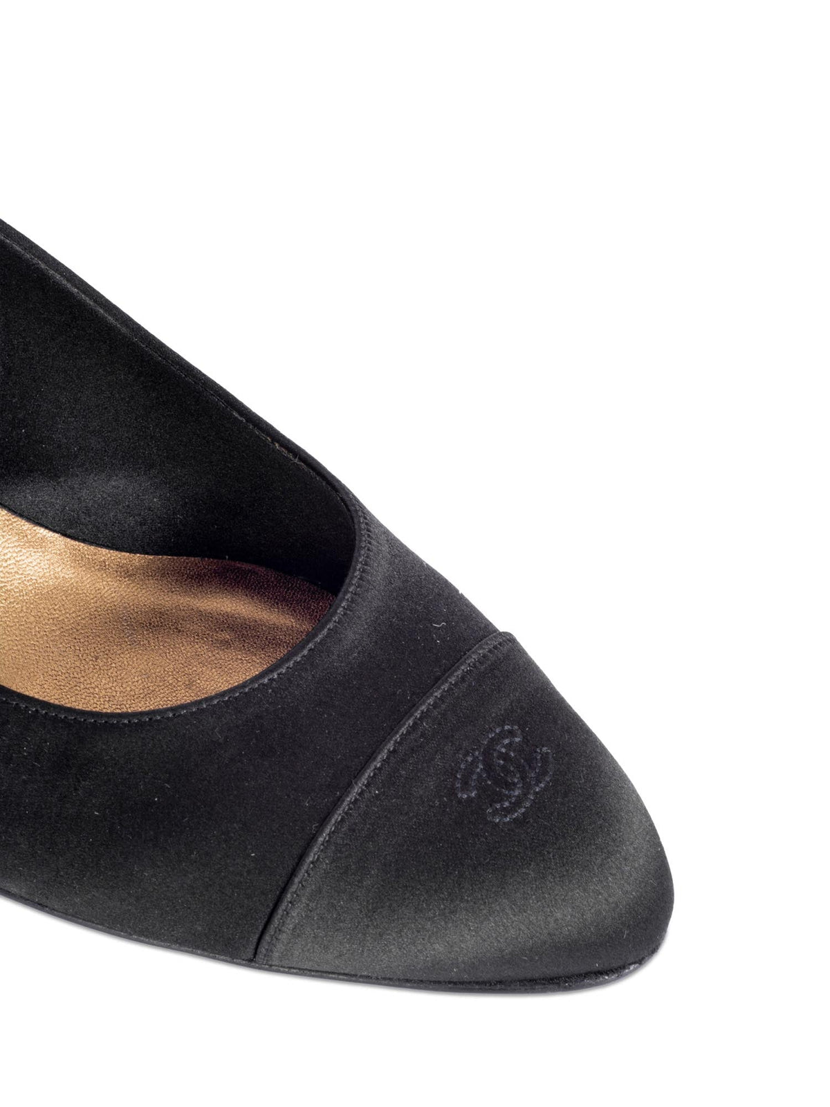Chanel Silk CC Logo Cap Toe Sling Back Kitten Heels Black