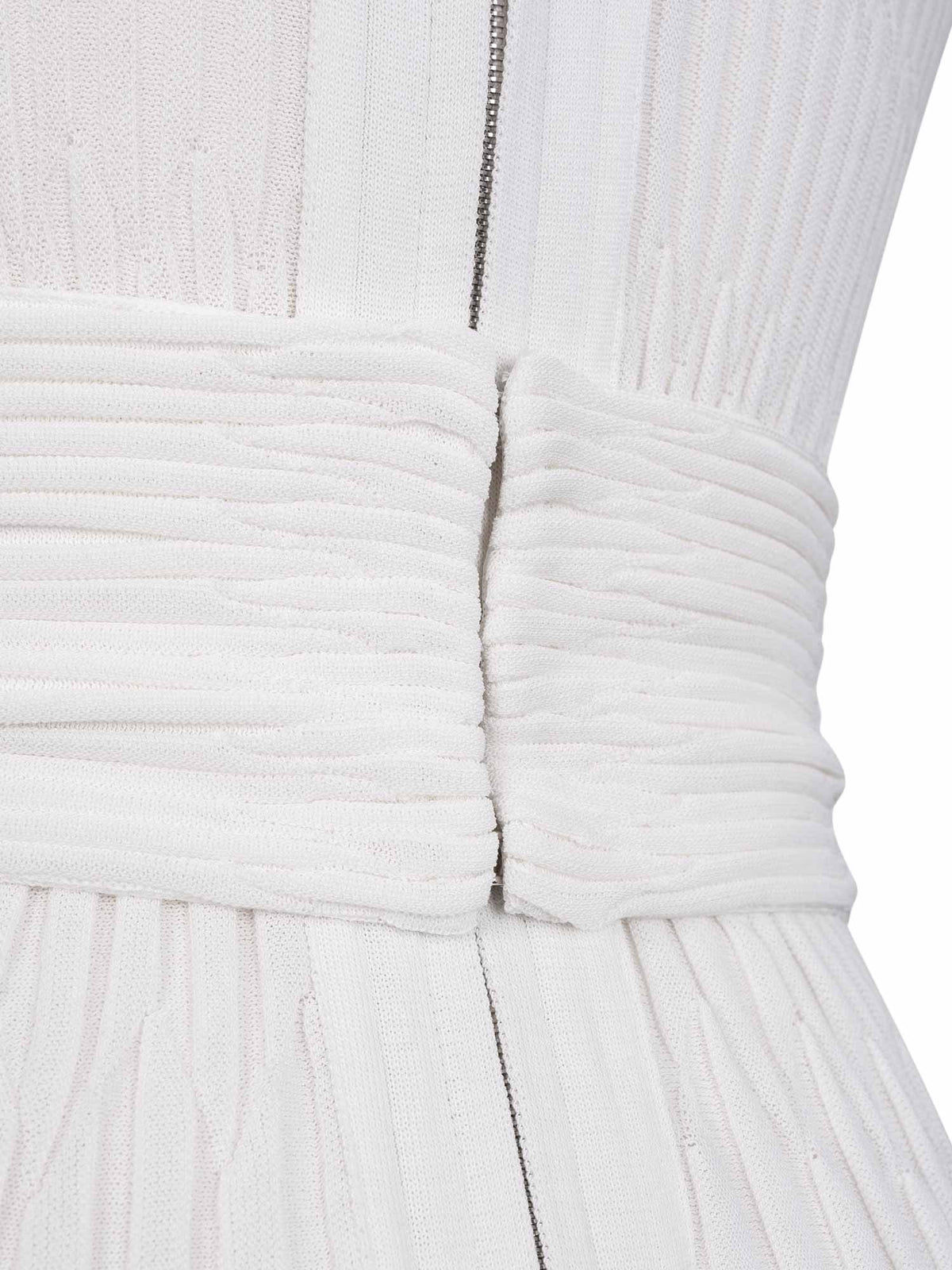 Chanel Silk Camellia Pleated Belted Knit Dress White