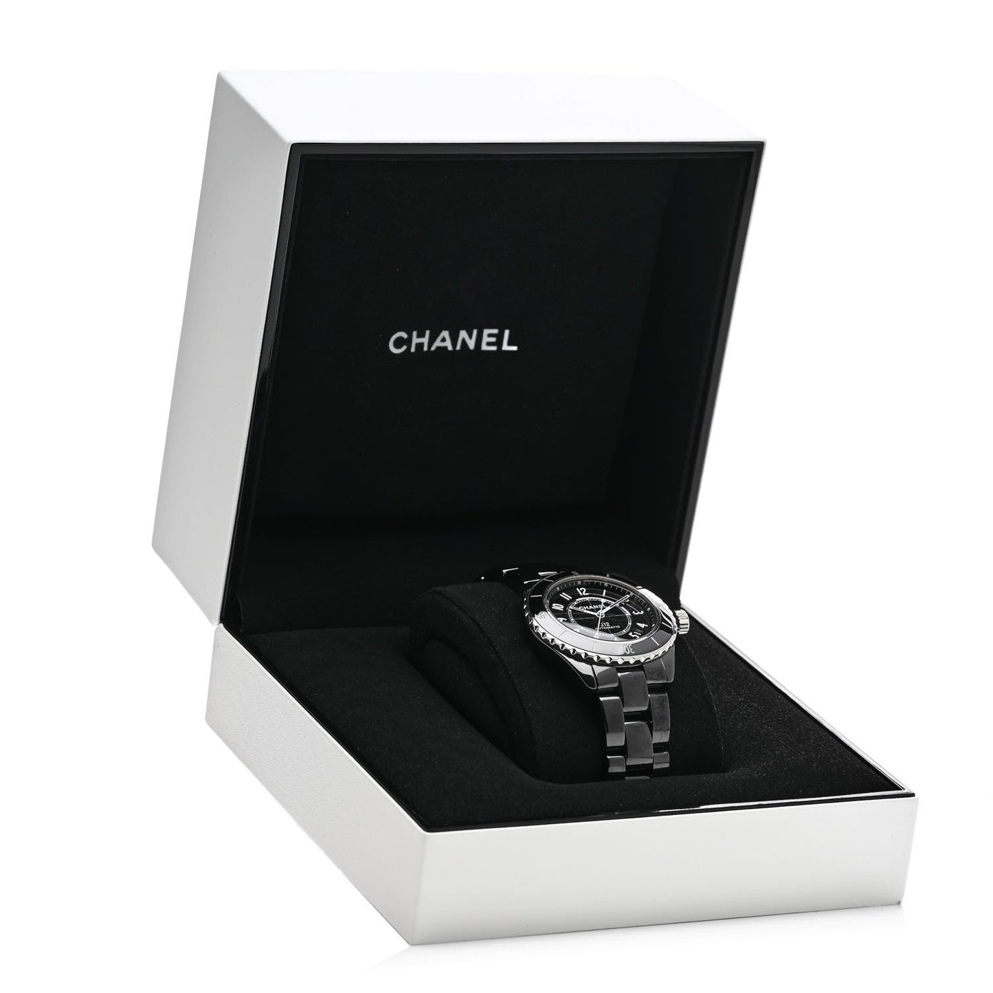 CHANEL STAINLESS STEEL CERAMIC DIAMONDS 38MM J12 AUTOMATIC WATCH