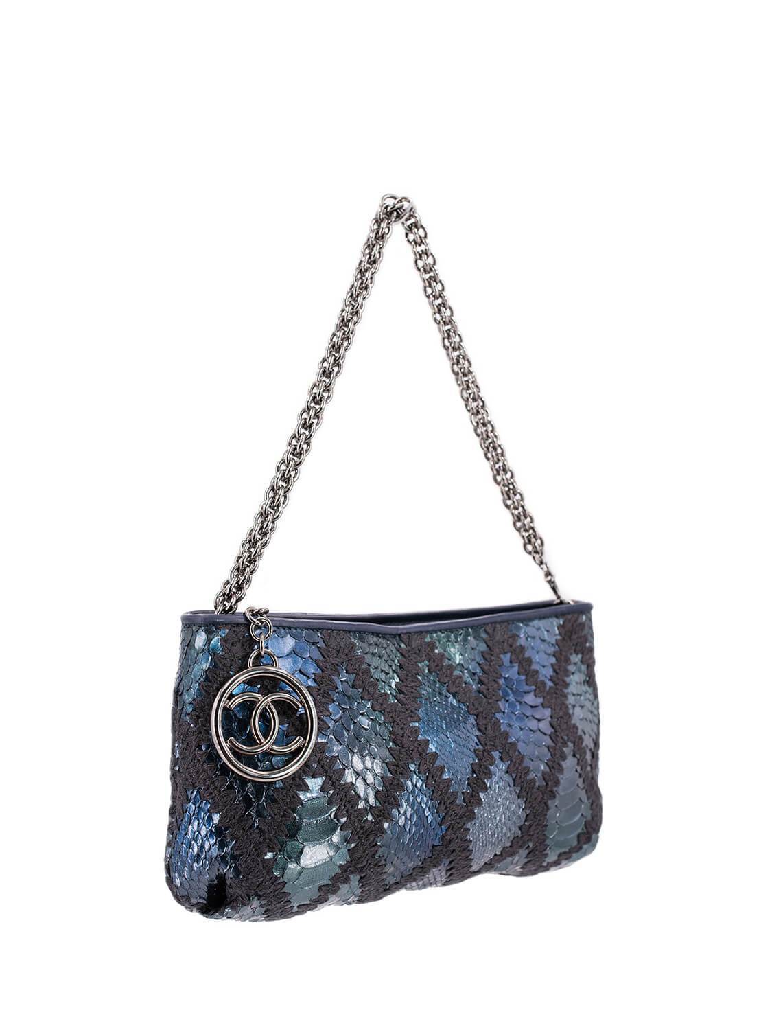 Chanel Stitch CC Logo Pochette Bag Blue Green