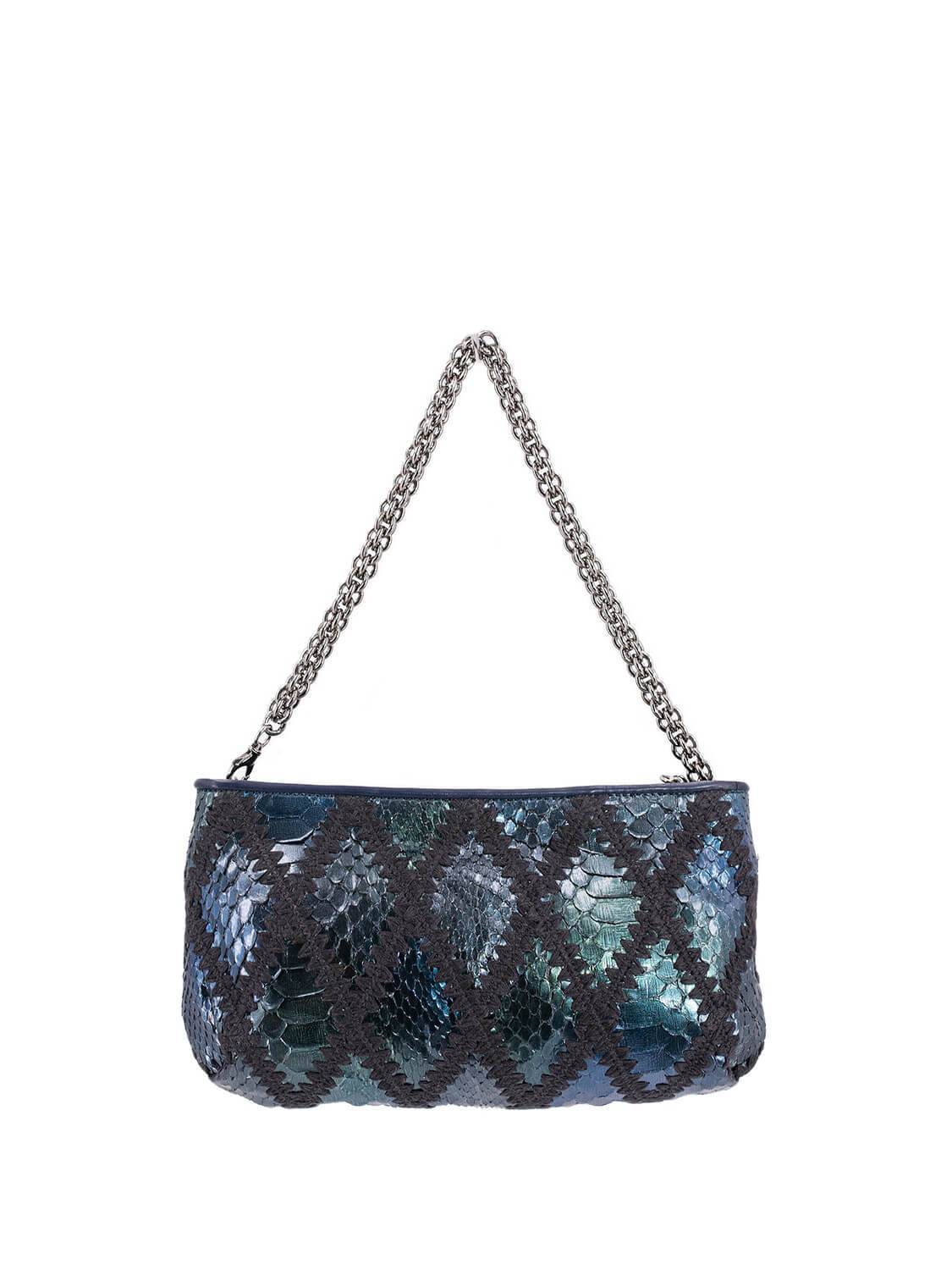 Chanel Stitch CC Logo Pochette Bag Blue Green