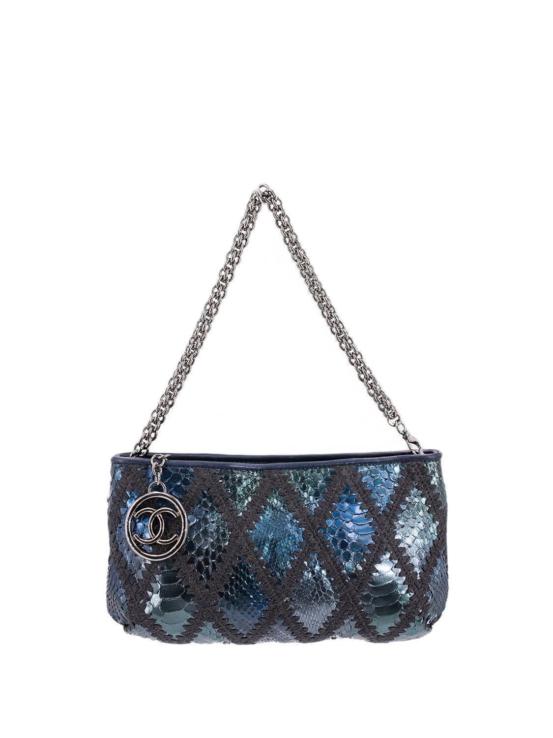 Chanel Stitch CC Logo Pochette Bag Blue Green