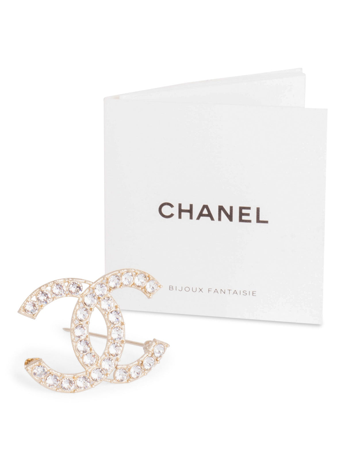 Chanel Swarovski Crystal CC Logo Brooch Pin Gold