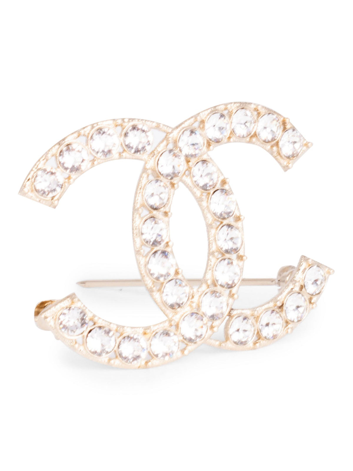Chanel Swarovski Crystal CC Logo Brooch Pin Gold