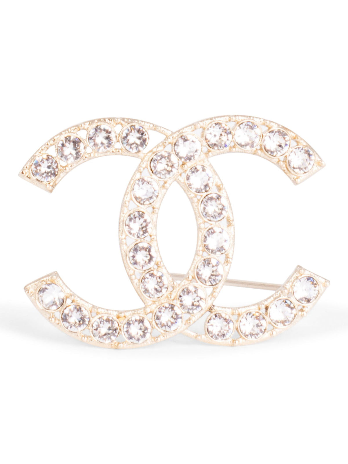 Chanel Swarovski Crystal CC Logo Brooch Pin Gold