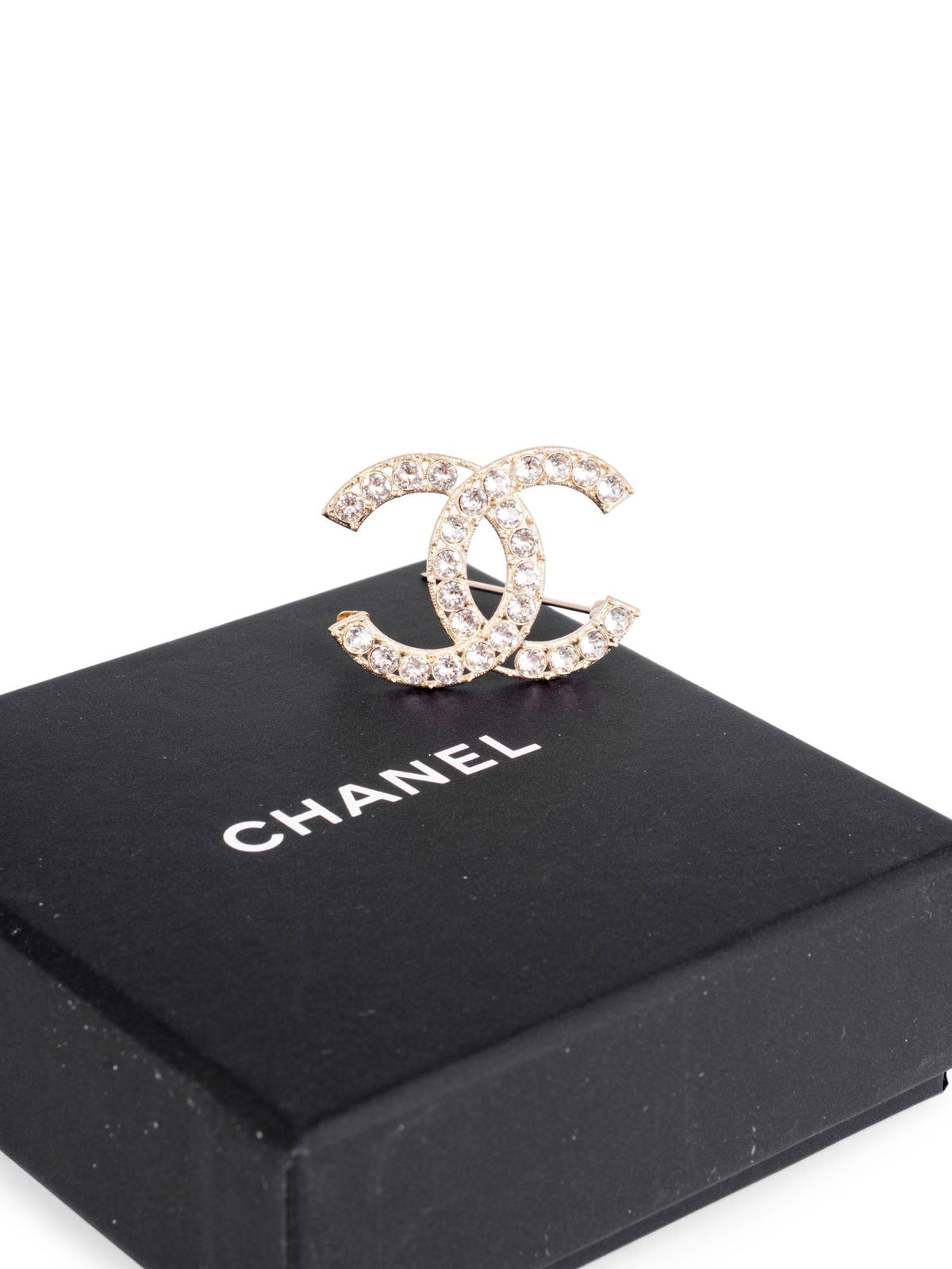 Chanel Swarovski Crystal CC Logo Brooch Pin Gold