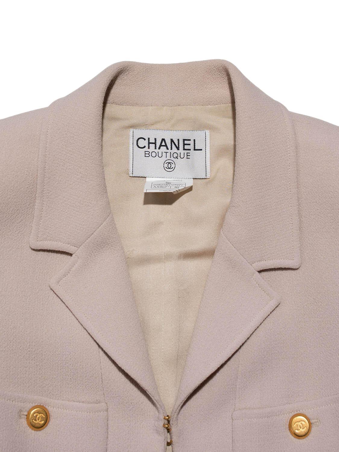 Chanel Tweed Belted Jacket Beige