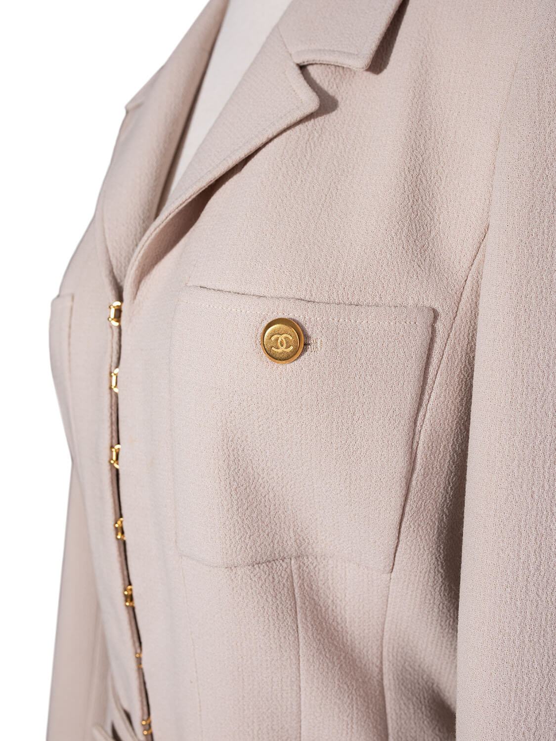 Chanel Tweed Belted Jacket Beige