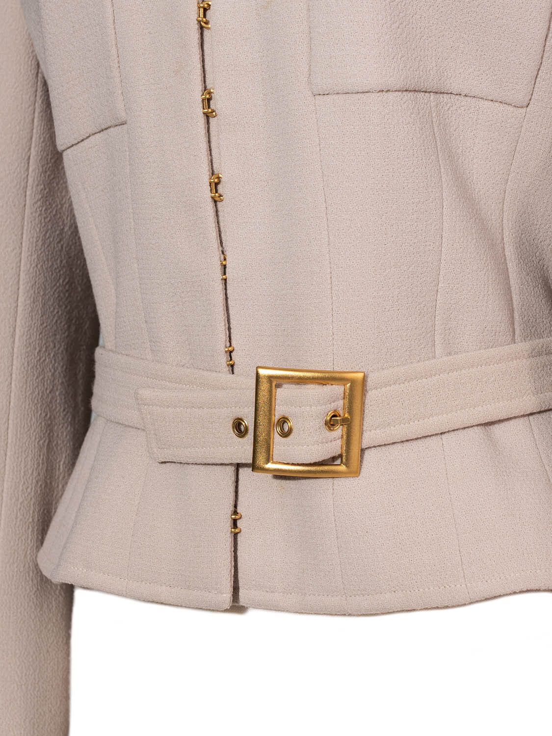 Chanel Tweed Belted Jacket Beige
