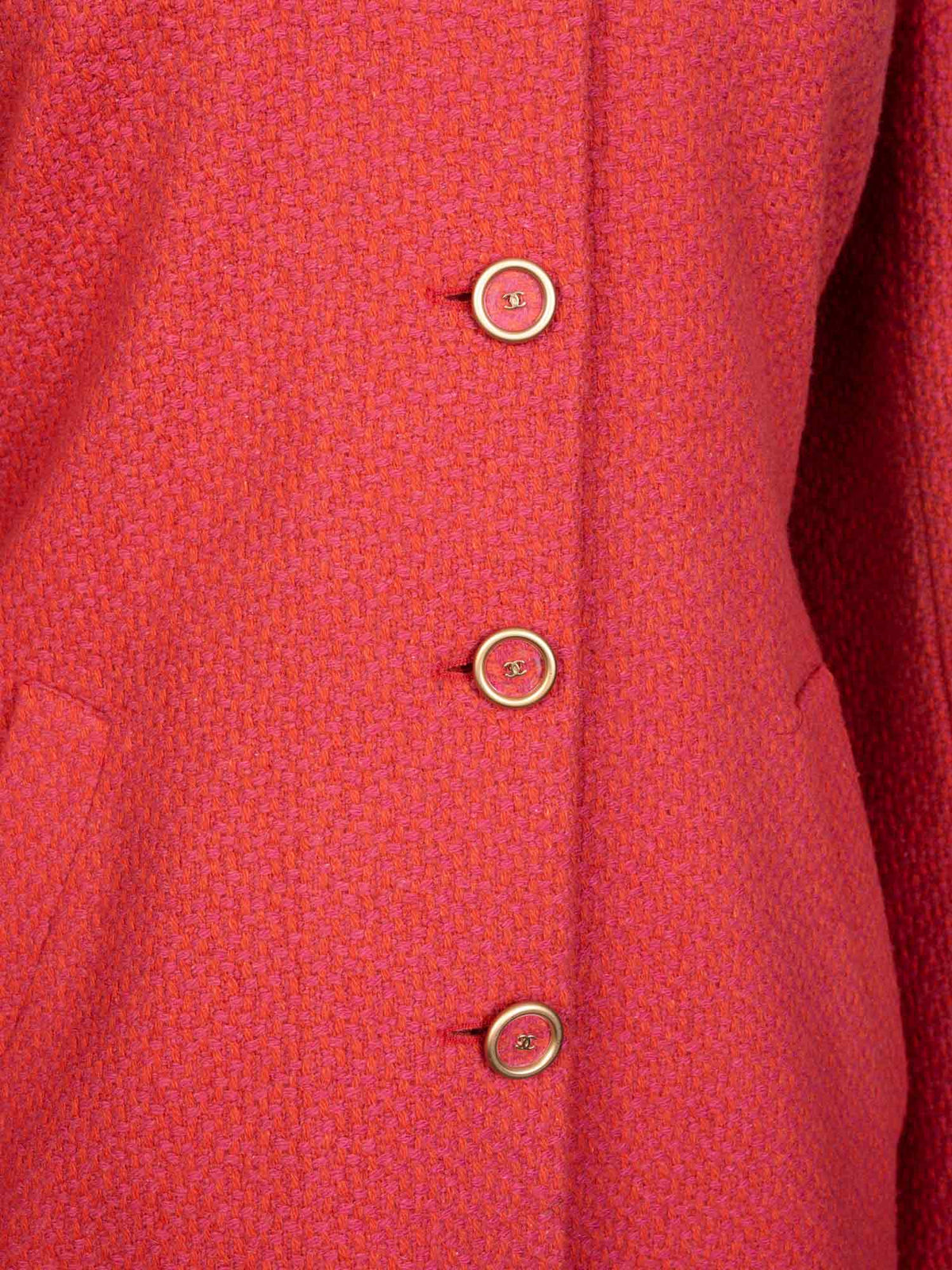 Chanel Tweed CC Logo Button Down Dress Red