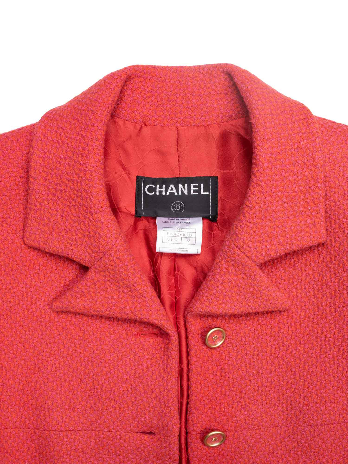 Chanel Tweed CC Logo Button Down Dress Red