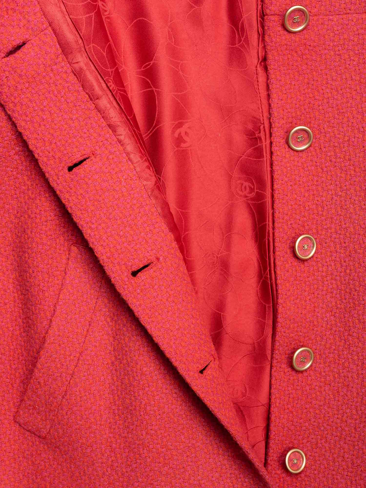 Chanel Tweed CC Logo Button Down Dress Red