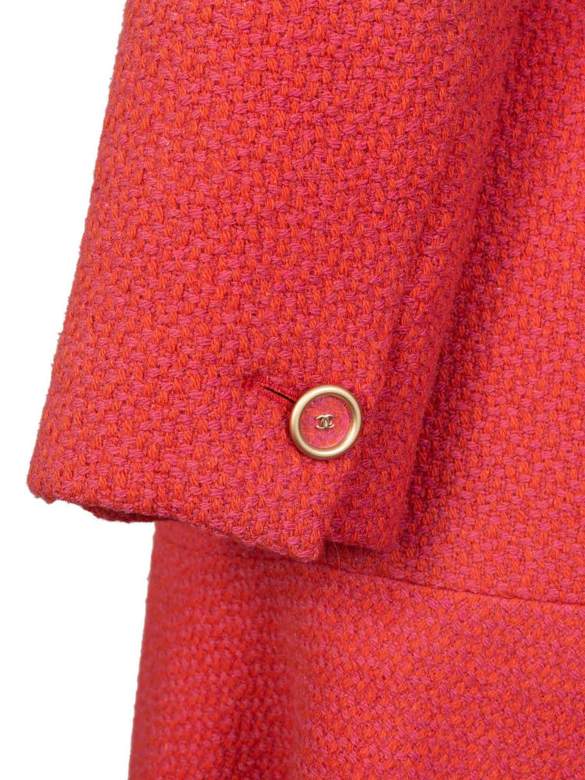 Chanel Tweed CC Logo Button Down Dress Red