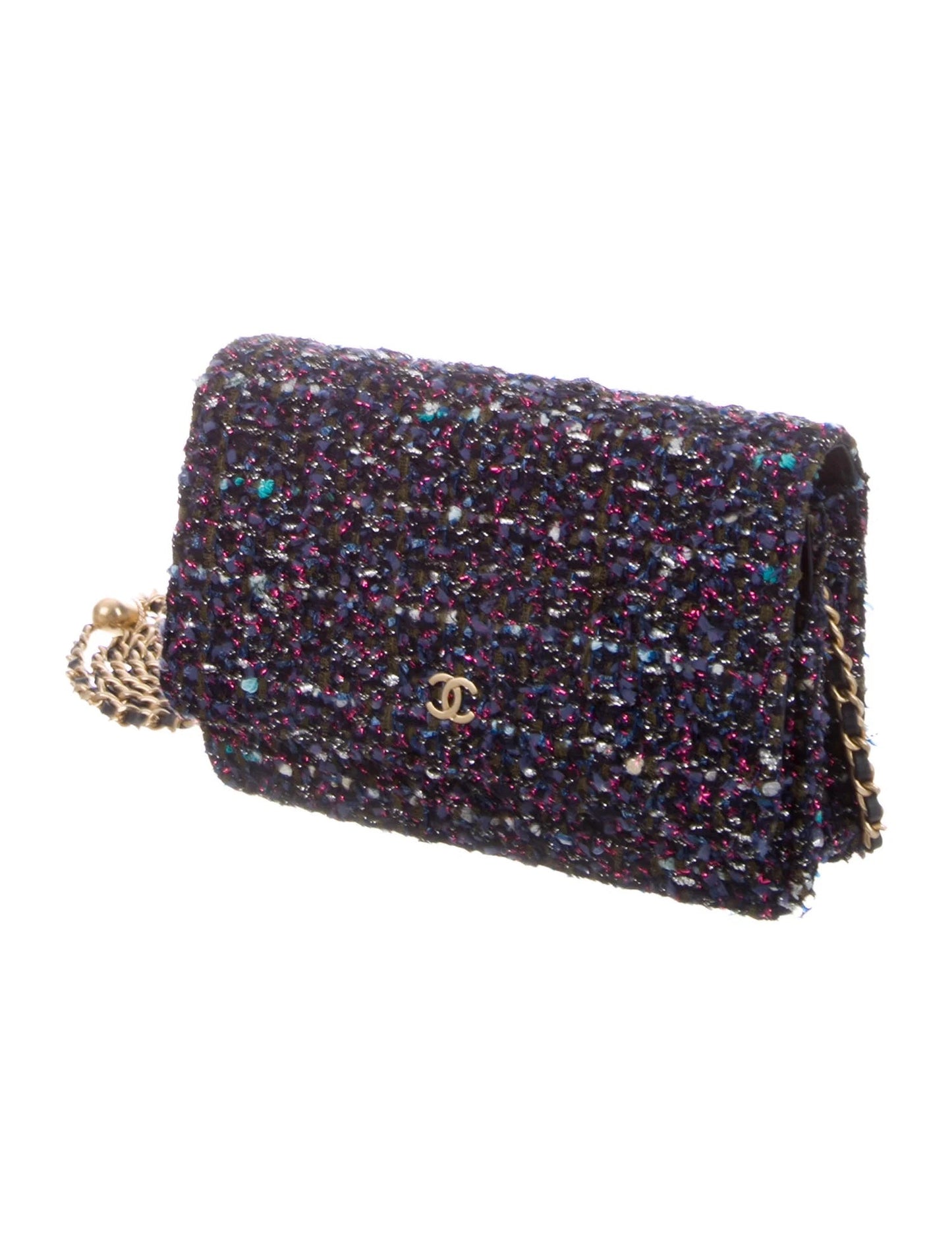 CHANEL TWEED CHARMS WALLET ON CHAIN