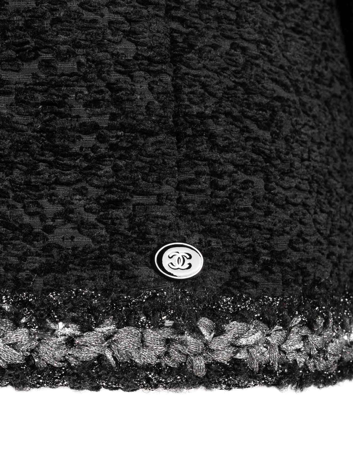 Chanel Tweed Fringe Fitted Jacket Black