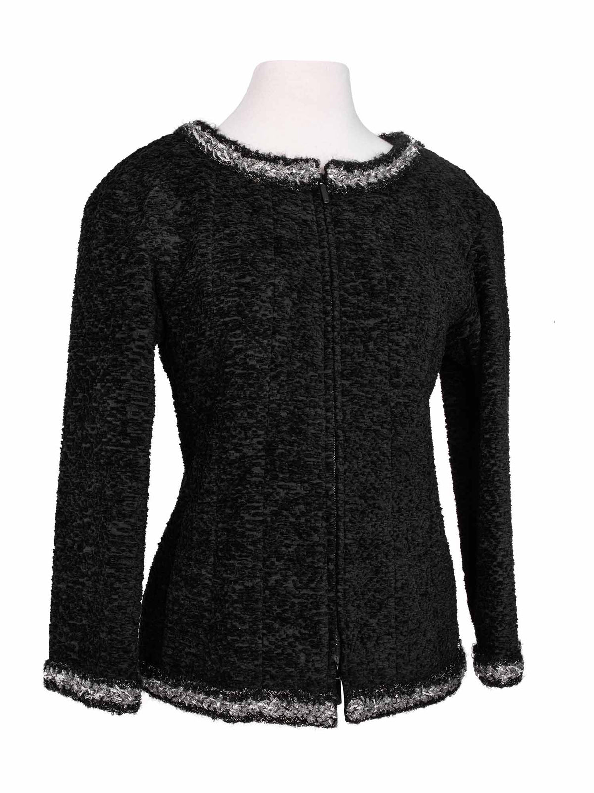 Chanel Tweed Fringe Fitted Jacket Black