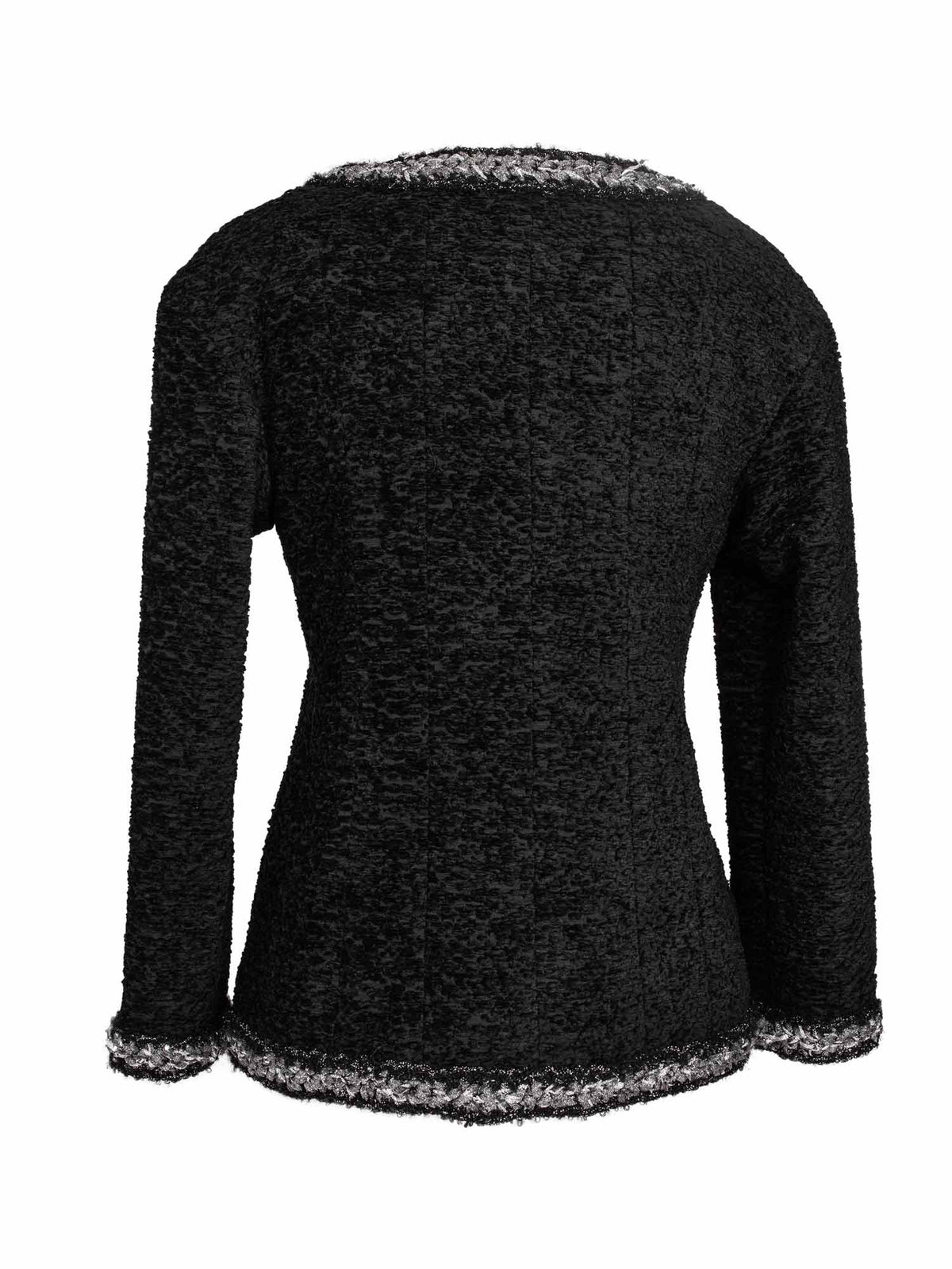Chanel Tweed Fringe Fitted Jacket Black