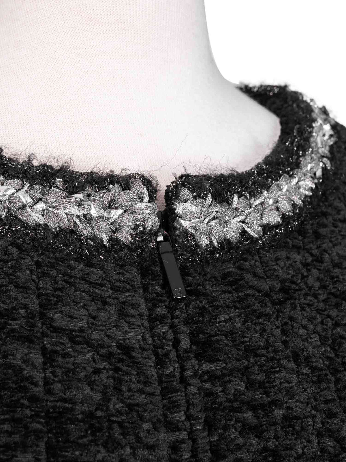 Chanel Tweed Fringe Fitted Jacket Black