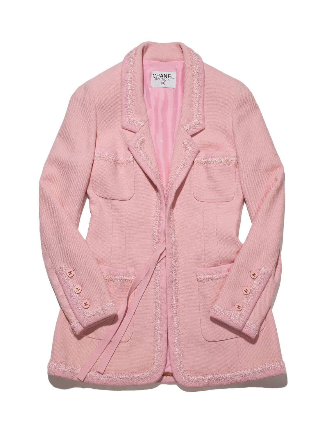 Chanel Tweed Fringe Fitted Jacket Pink