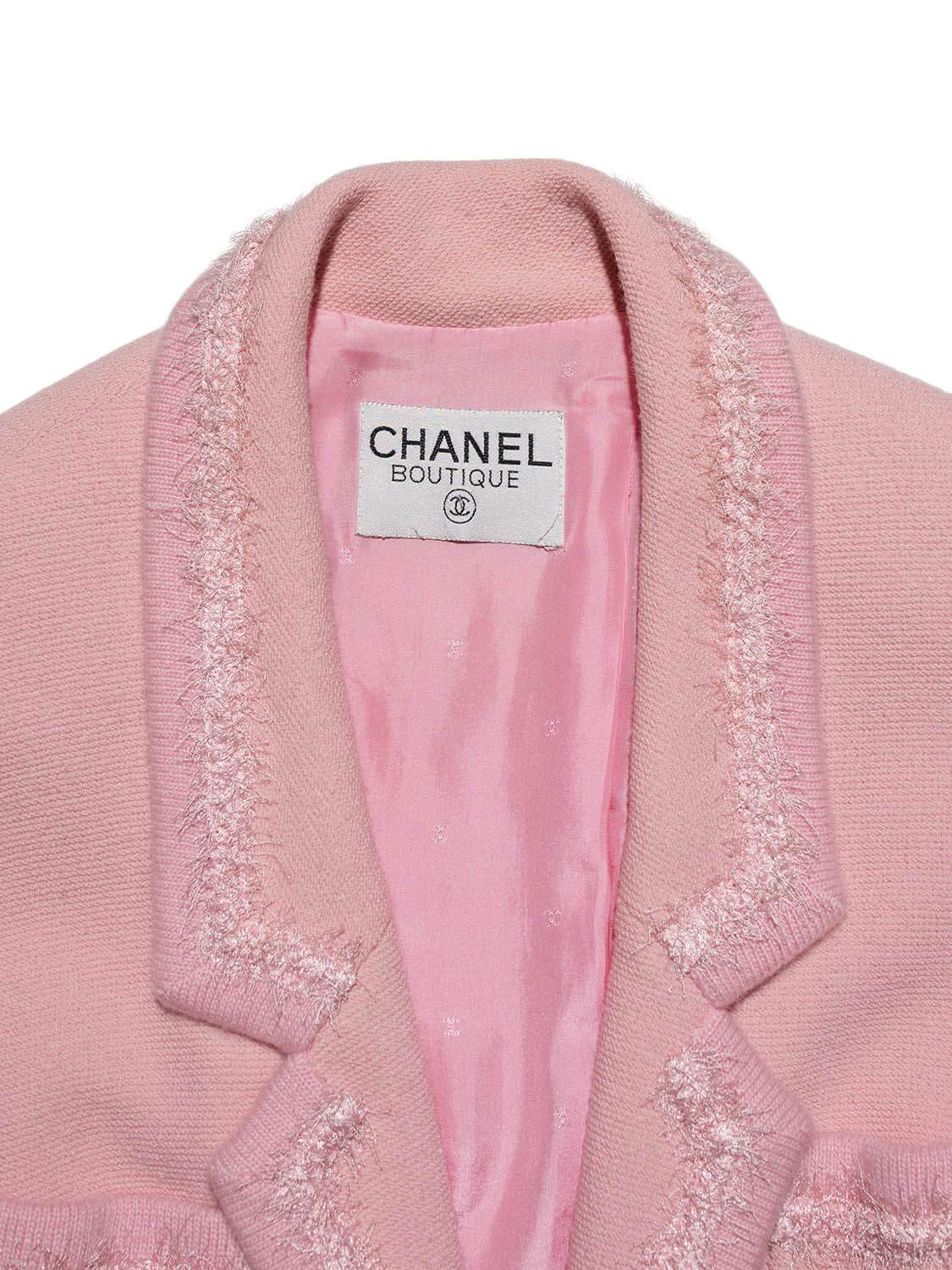 Chanel Tweed Fringe Fitted Jacket Pink