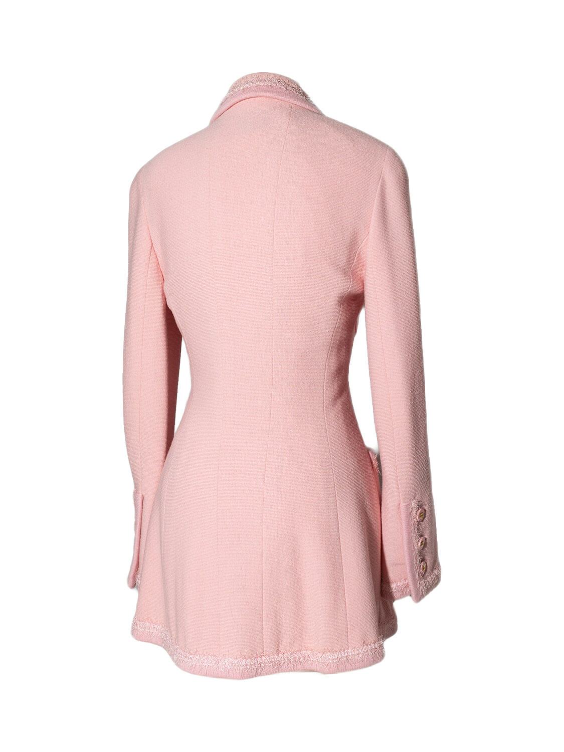 Chanel Tweed Fringe Fitted Jacket Pink