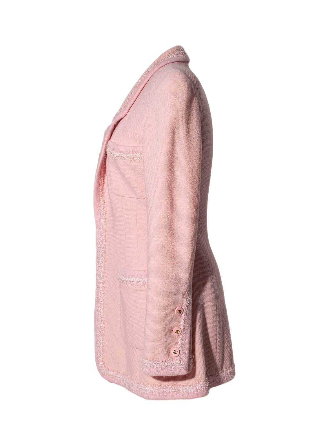 Chanel Tweed Fringe Fitted Jacket Pink