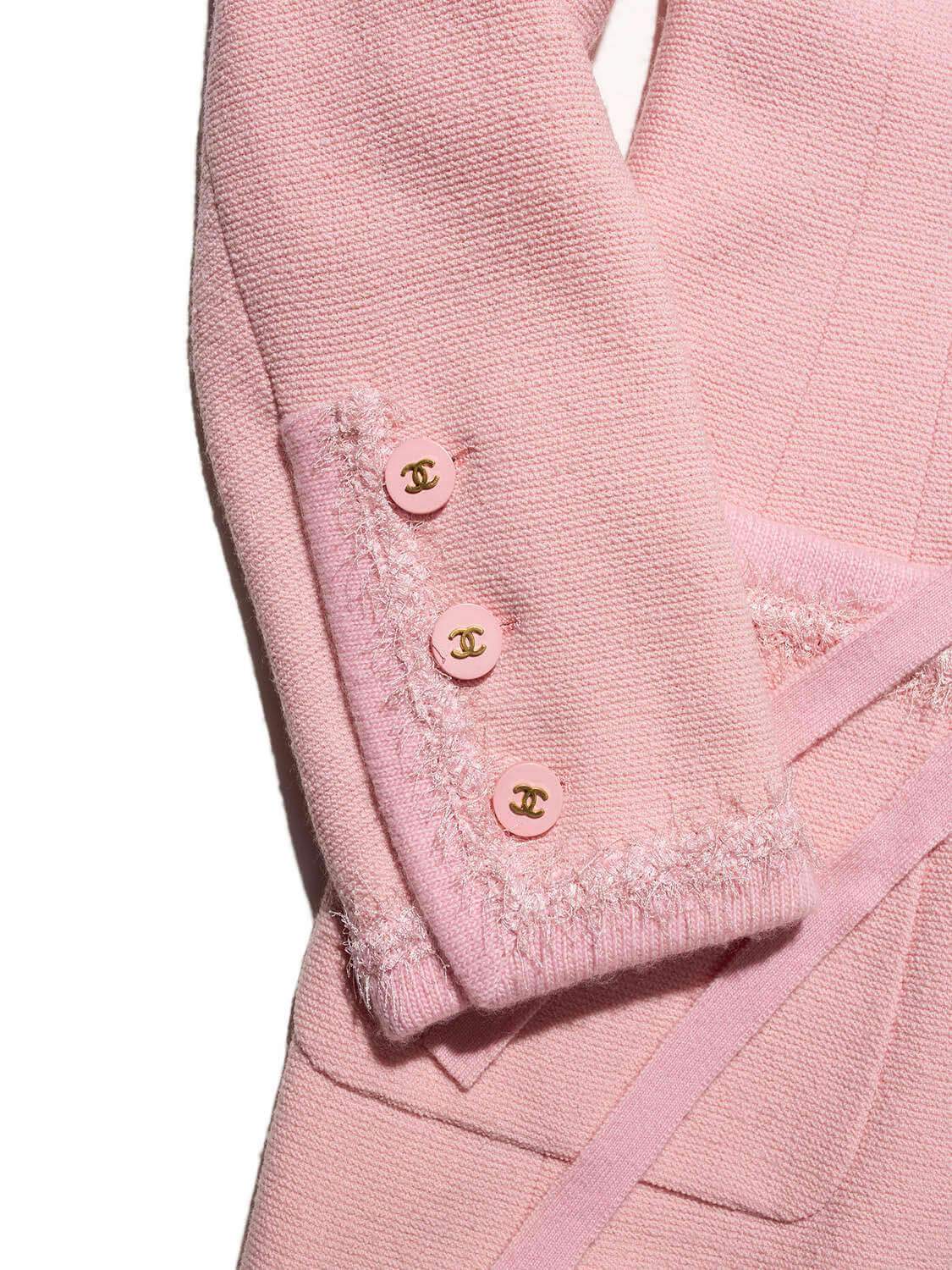 Chanel Tweed Fringe Fitted Jacket Pink
