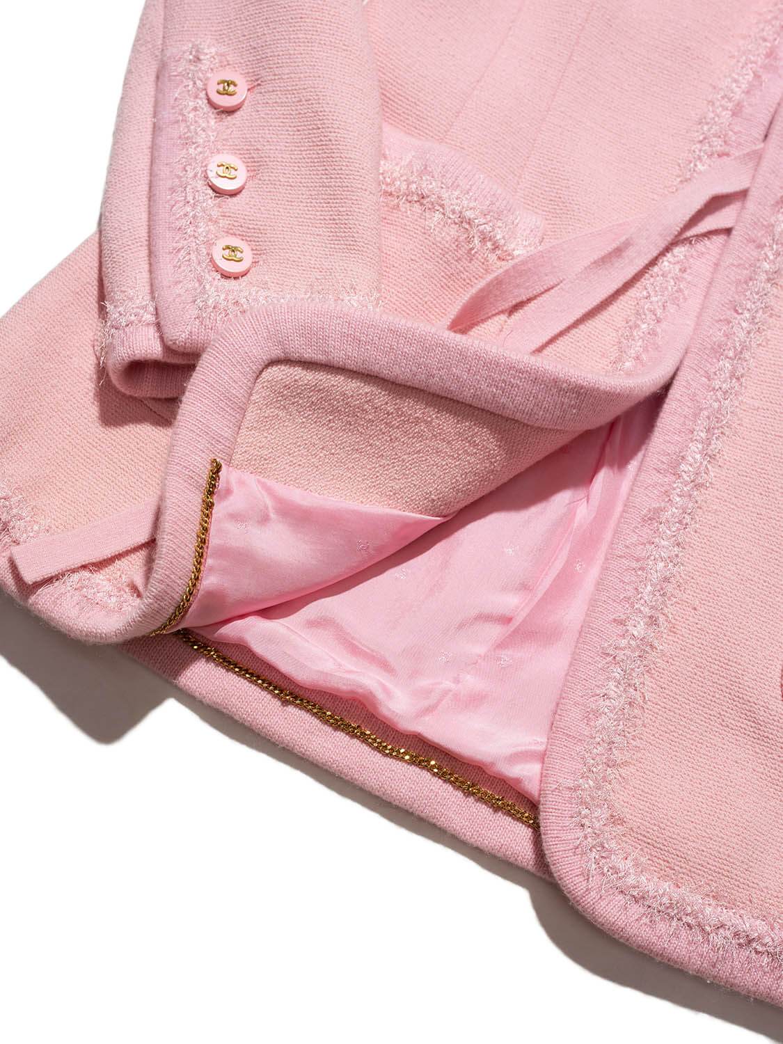 Chanel Tweed Fringe Fitted Jacket Pink