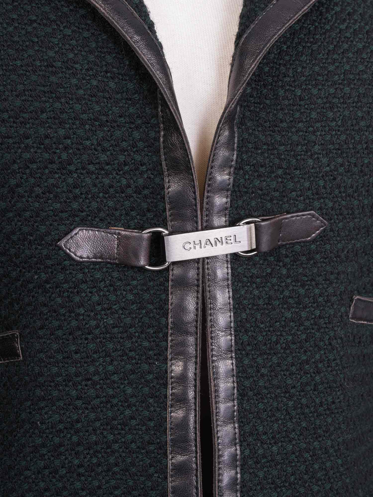 Chanel Tweed Leather Fitted Skirt Suit Set Green