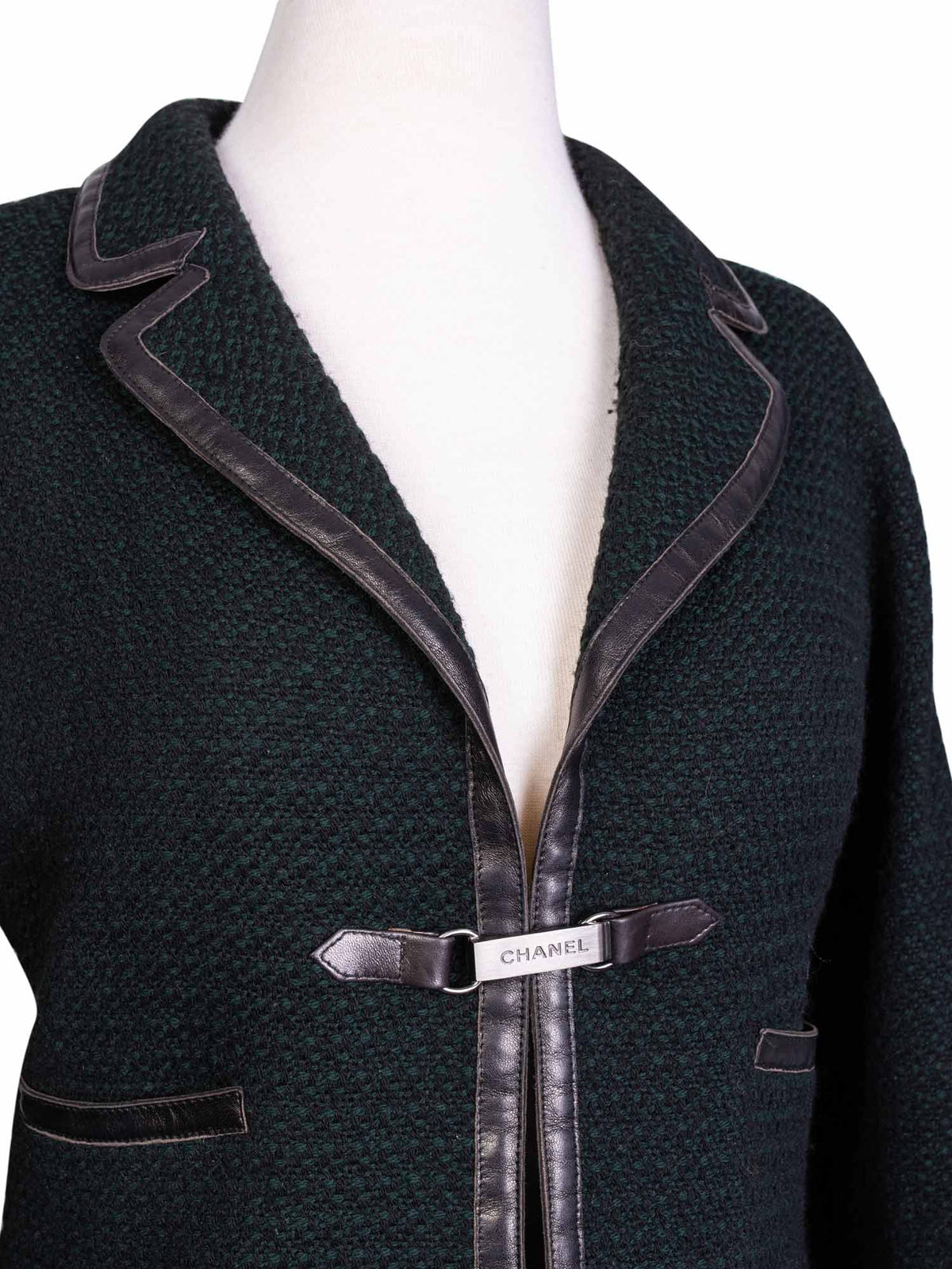 Chanel Tweed Leather Fitted Skirt Suit Set Green