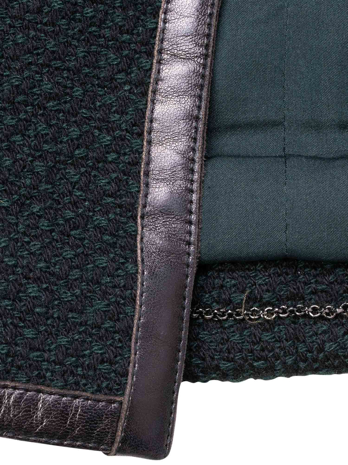 Chanel Tweed Leather Fitted Skirt Suit Set Green