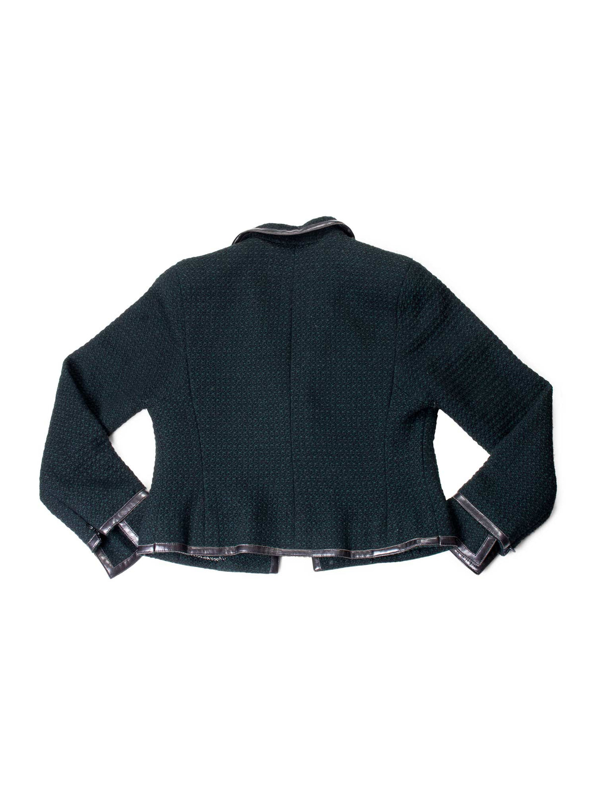 Chanel Tweed Leather Trim Fitted Jacket Green