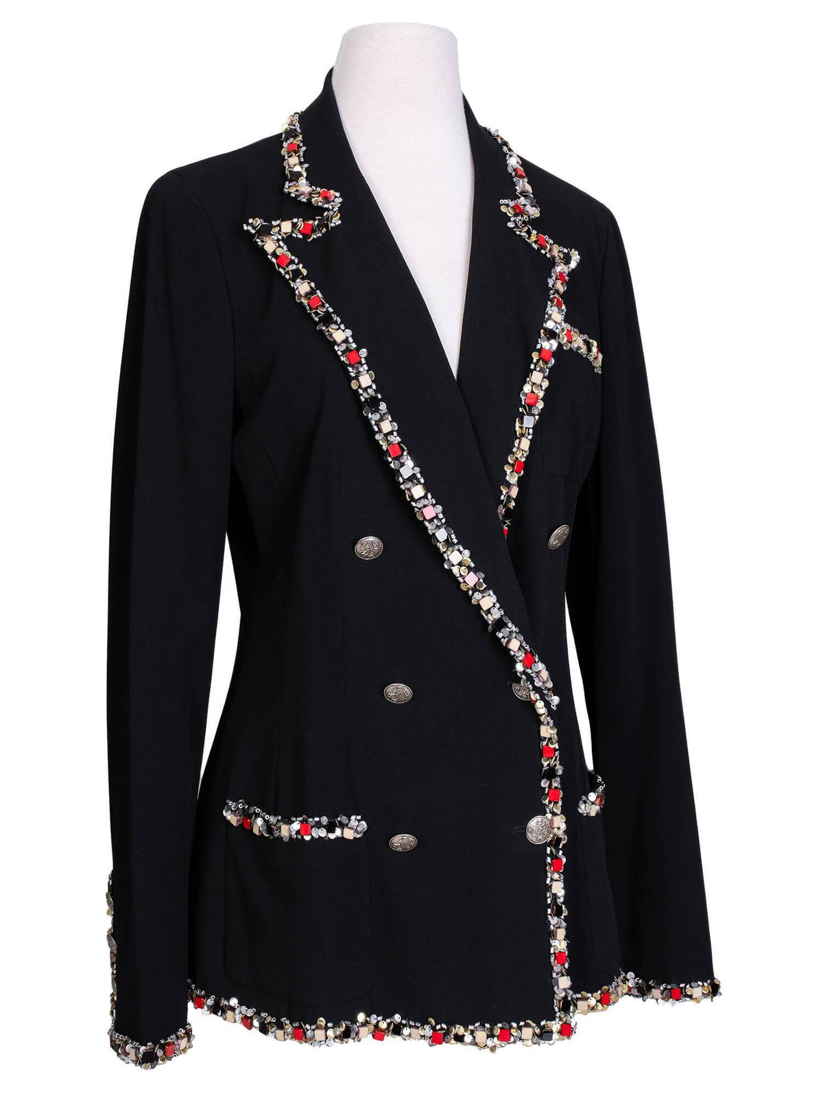 Chanel Tweed Paris-Bombay Crest Beaded Jacket Black