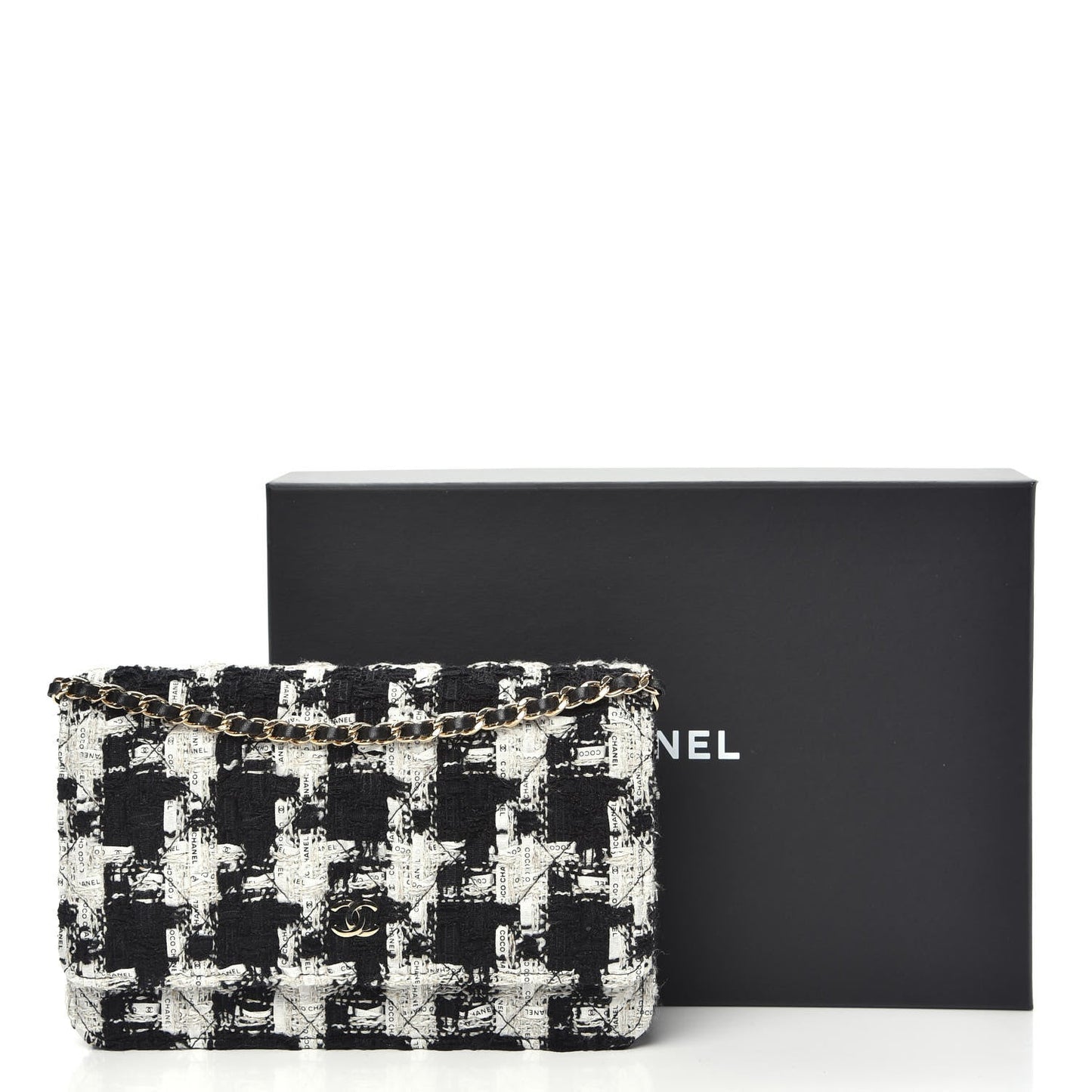 CHANEL TWEED QUILTED WALLET ON A CHAIN