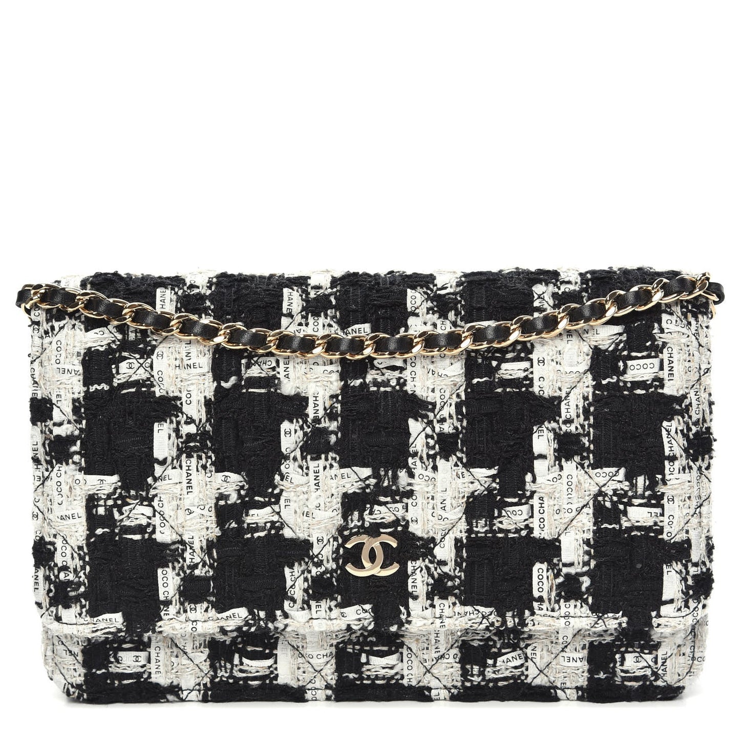 CHANEL TWEED QUILTED WALLET ON A CHAIN