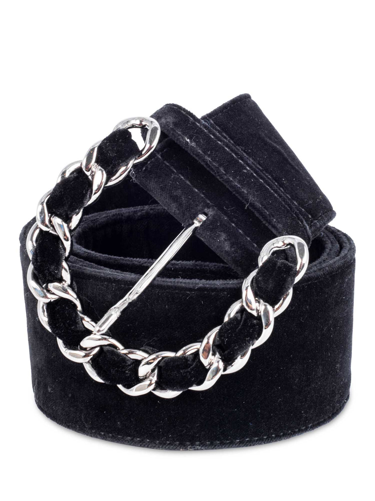 Chanel Vintage Velvet Large Silver Chain Link Belt Black