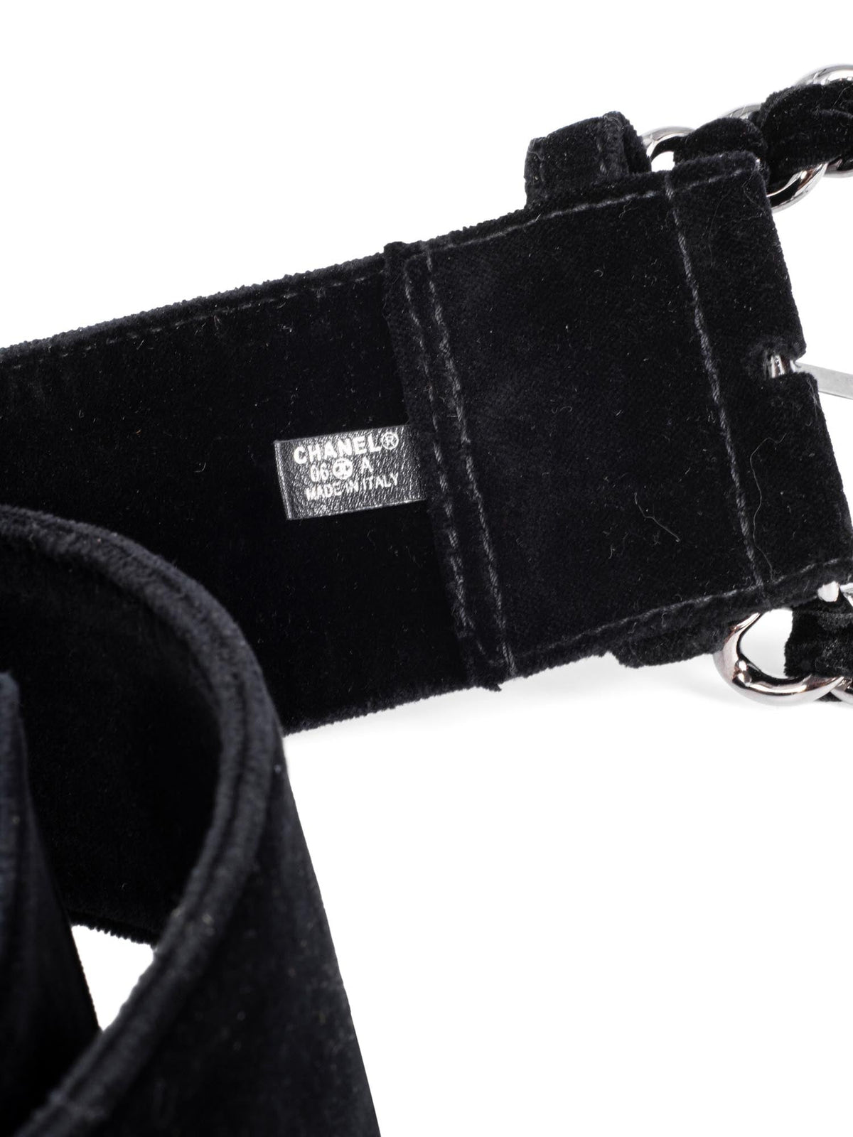 Chanel Vintage Velvet Large Silver Chain Link Belt Black