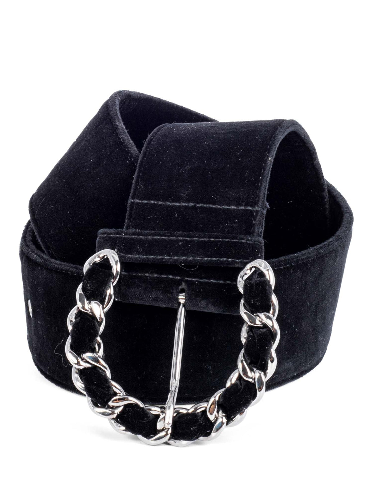 Chanel Vintage Velvet Large Silver Chain Link Belt Black